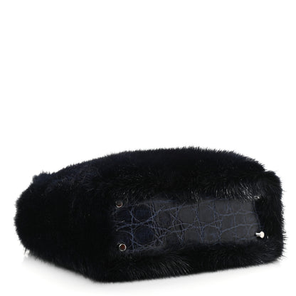 Christian Dior Mink Fur Crocodile Mini Lady Dior Navy Blue 4 of 9