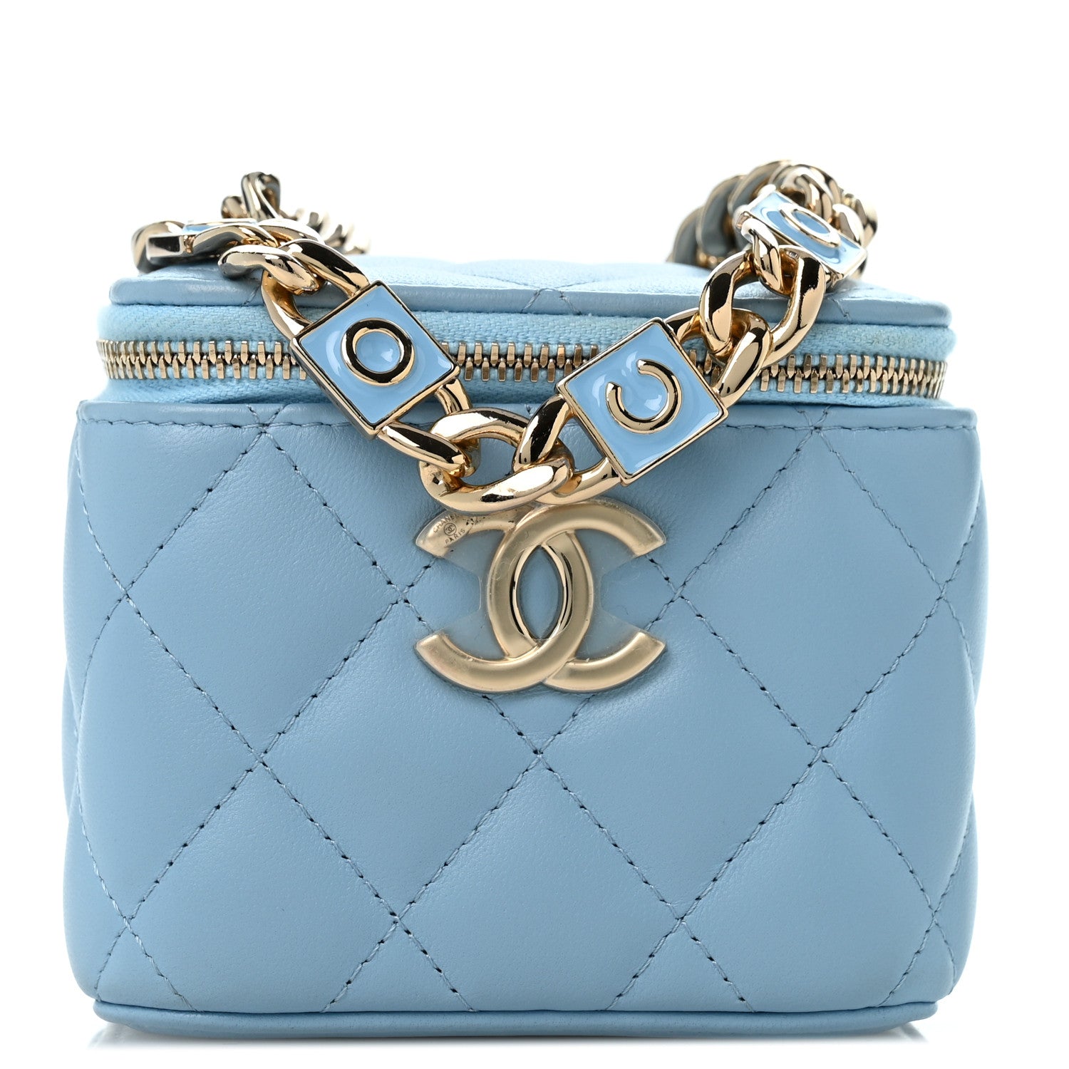 Chanel Lambskin Quilted Enamel Coco Mini Vanity Case With Chain Blue 1 of 10