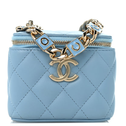 Chanel Lambskin Quilted Enamel Coco Mini Vanity Case With Chain Blue 1 of 10