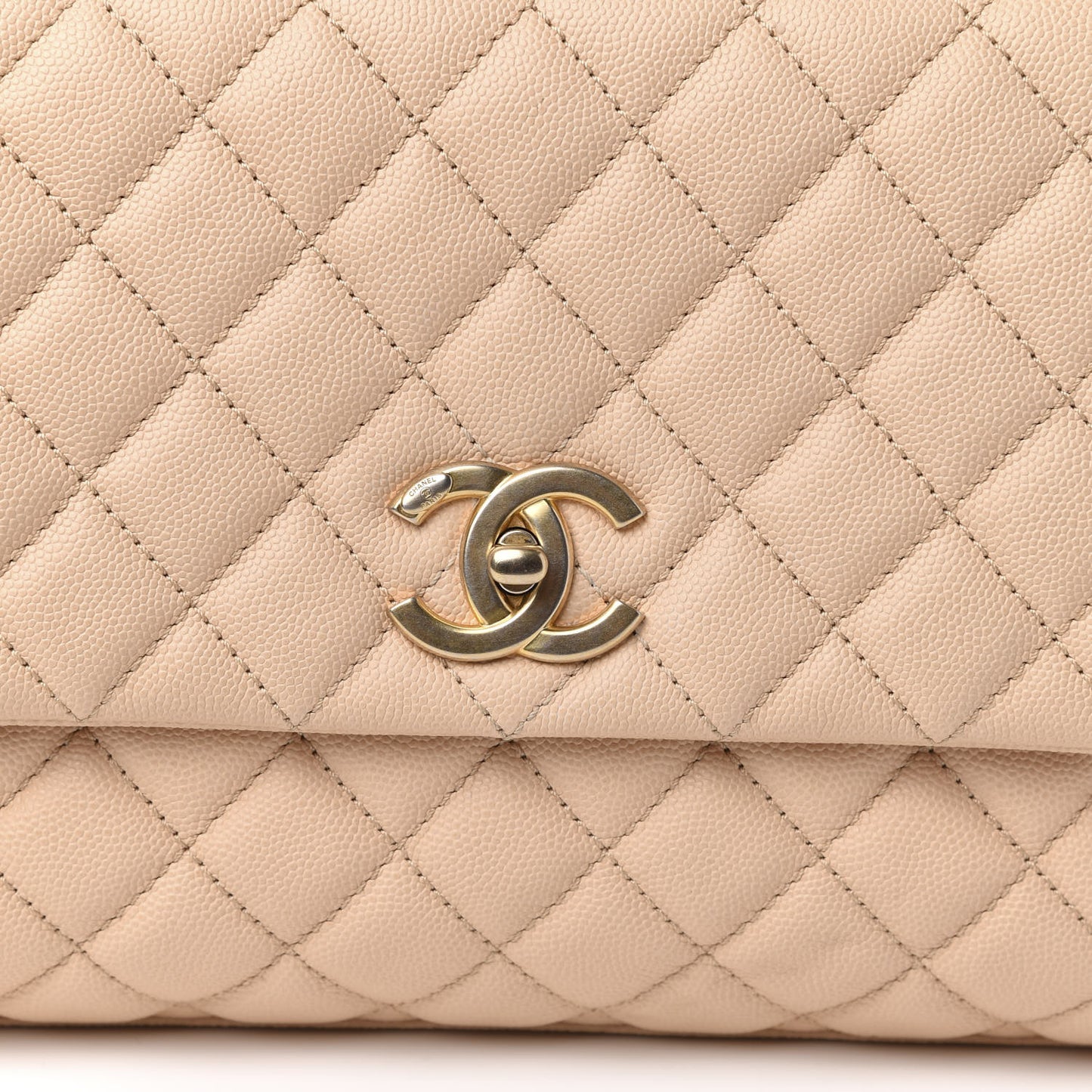Caviar Quilted Small Coco Handle Flap Beige