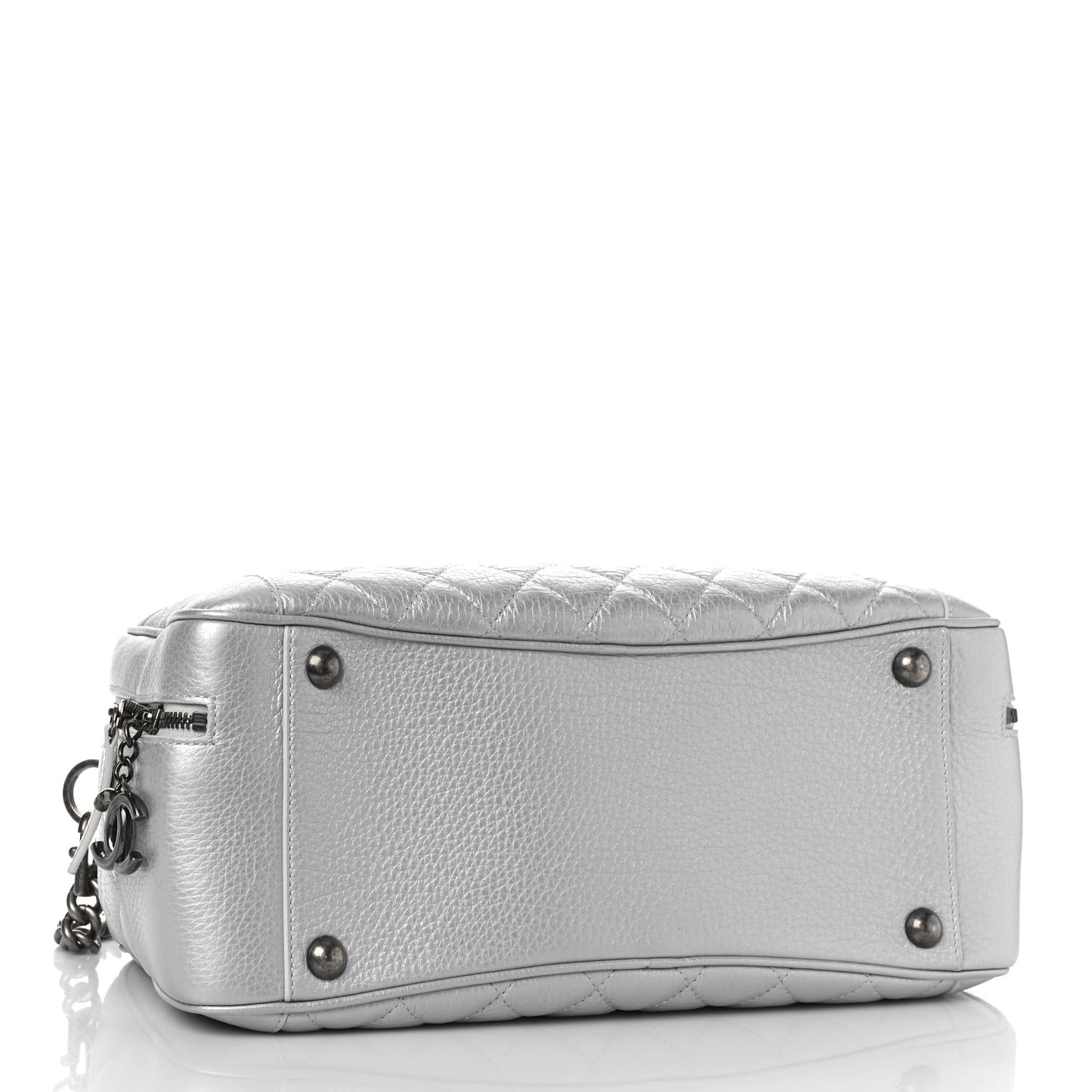 Metallic Calfskin Quilted Medium Airlines Round Trip Bowling Bag Silver Silver