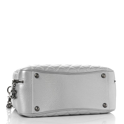 Chanel Metallic Calfskin Quilted Medium Airlines Round Trip Bowling Bag Silver Silver 4 of 9