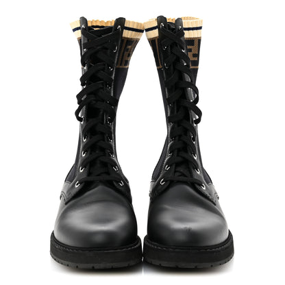 Fendi Calfskin Stretch Fabric Rockoko Biker Boots 42 Tobacco Black Marino 3 of 8