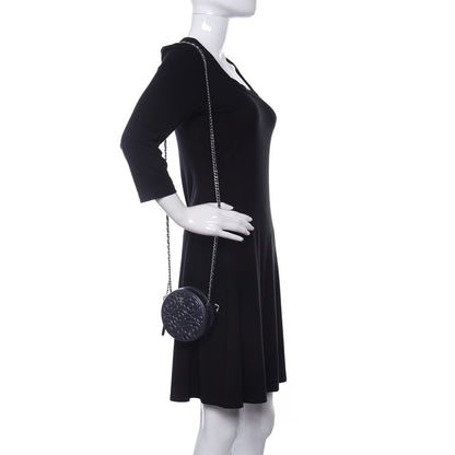 Chanel Goatskin Camellia Embossed Round Clutch With Chain Dark Blue 2 of 12