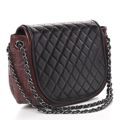 Chanel Lambskin Quilted Large Classic Twist Crescent Flap Black Burgundy 3 of 13