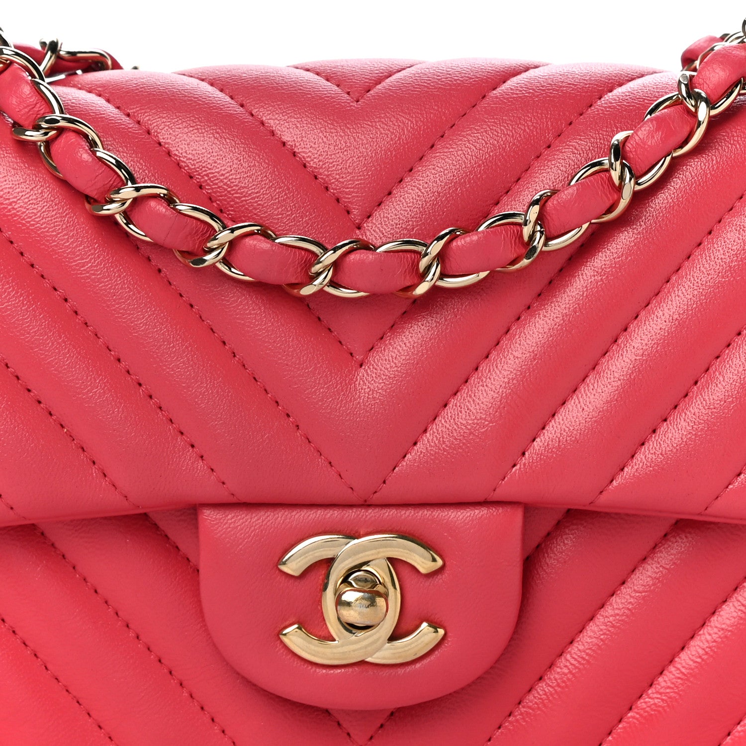 Chanel Lambskin Chevron Quilted Mini Rectangular Flap Dark Pink 7 of 14