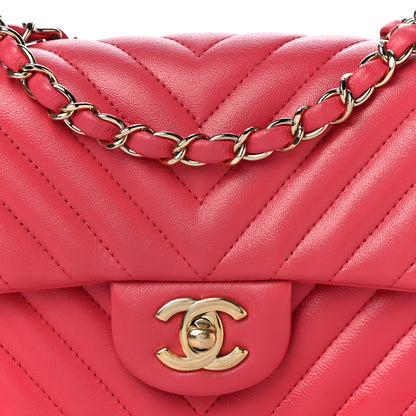 Chanel Lambskin Chevron Quilted Mini Rectangular Flap Dark Pink 7 of 14