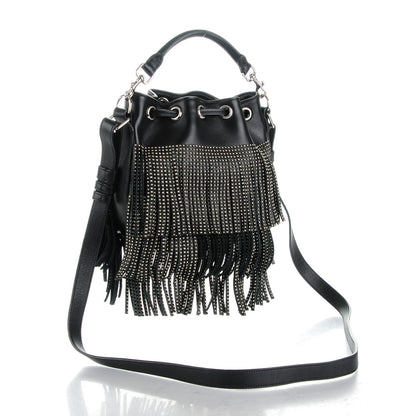 Saint Laurent Calfskin Studded Small Emmanuelle Fringe Bucket Bag Black 3 of 7