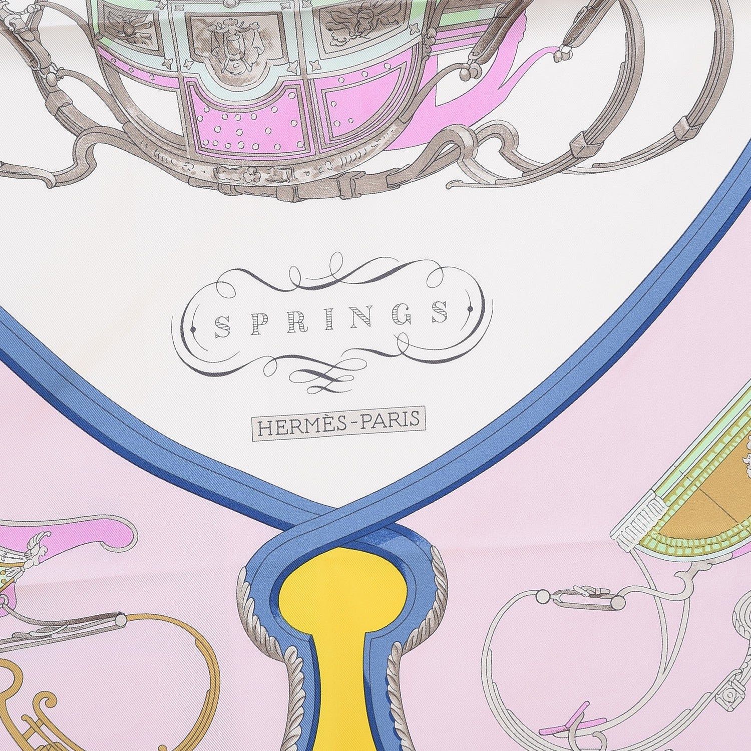 Hermes Silk Springs Scarf 90 Jaune Citron Parme Blanc 3 of 7