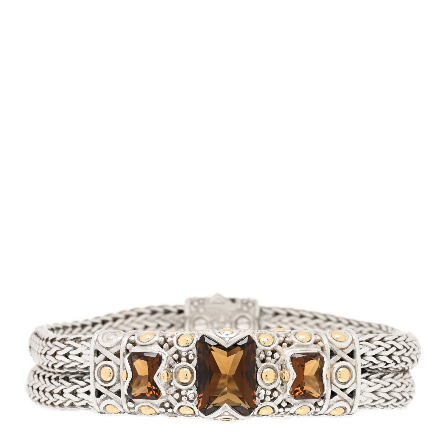 Sterling Silver 18K Yellow Gold Smoky Quartz Batu Sari Bracelet