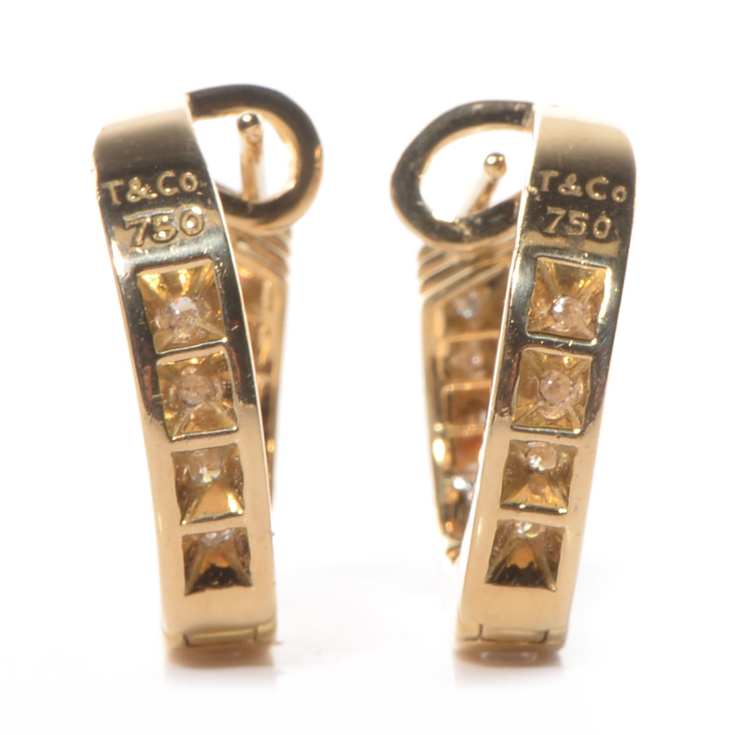 Tiffany 18k Yellow Gold Diamond Small Hoop Earrings 6 of 8