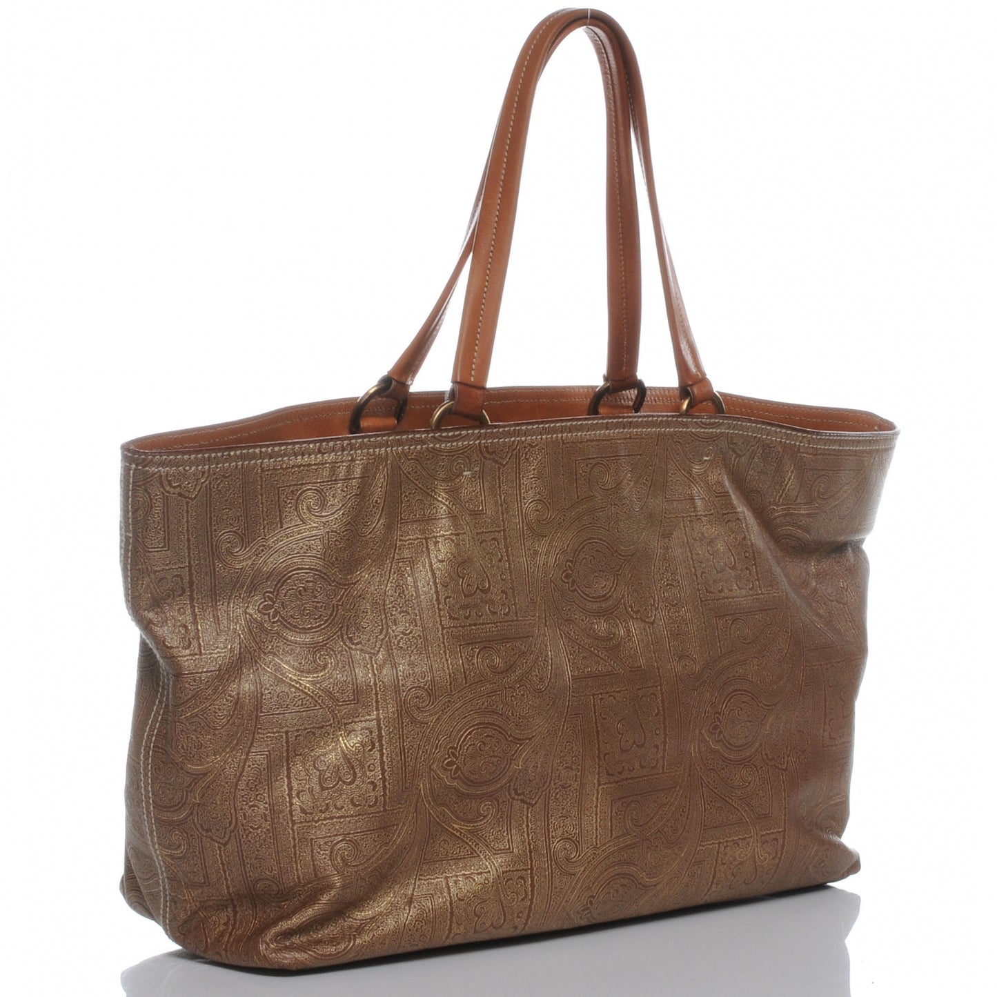 Leather Paisley Laminated Tote Cammello Cuoio