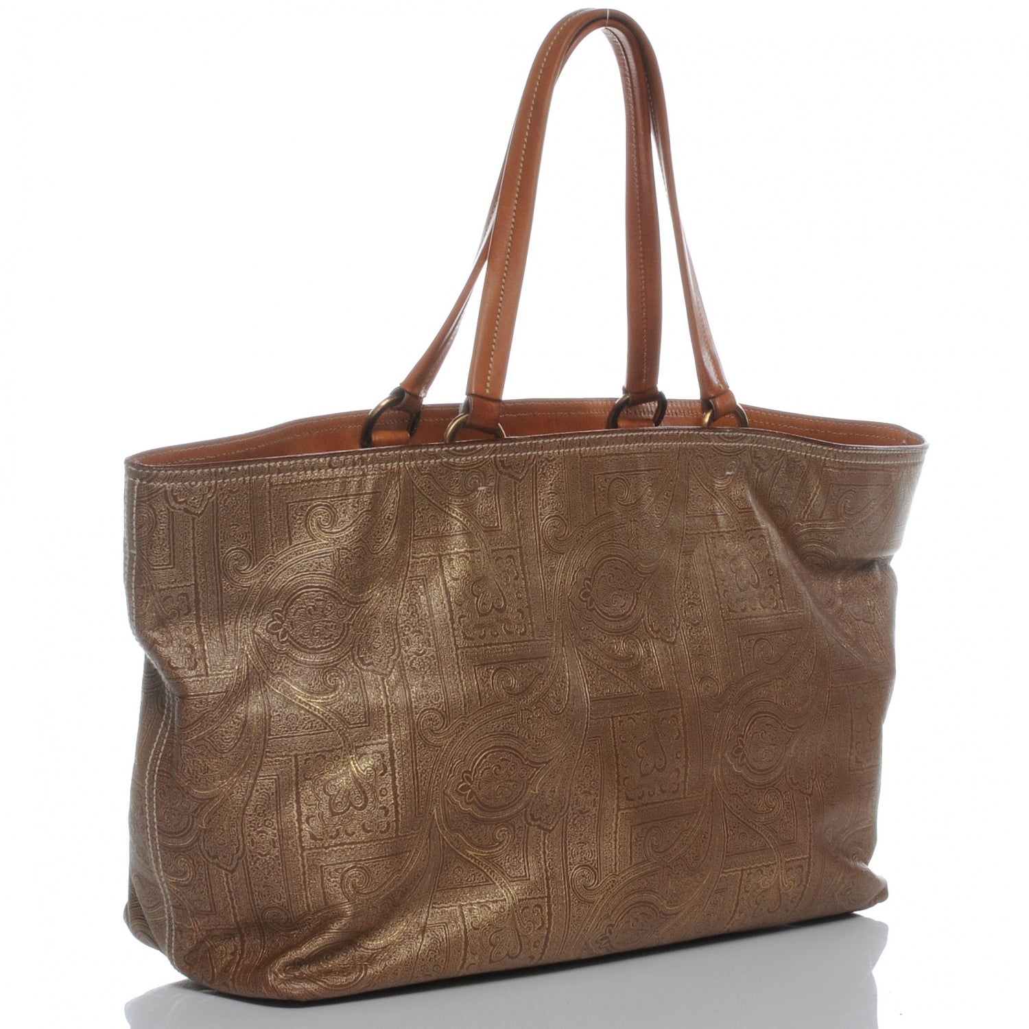 Prada Leather Paisley Laminated Tote Cammello Cuoio 3 of 8