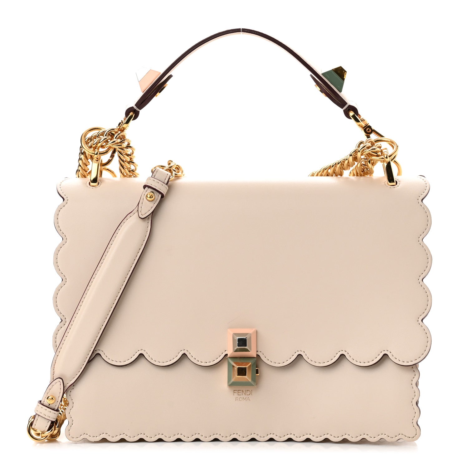 Fendi Vitello Liberty Scalloped Studded Kan I Shoulder Bag Plaster 1 of 9