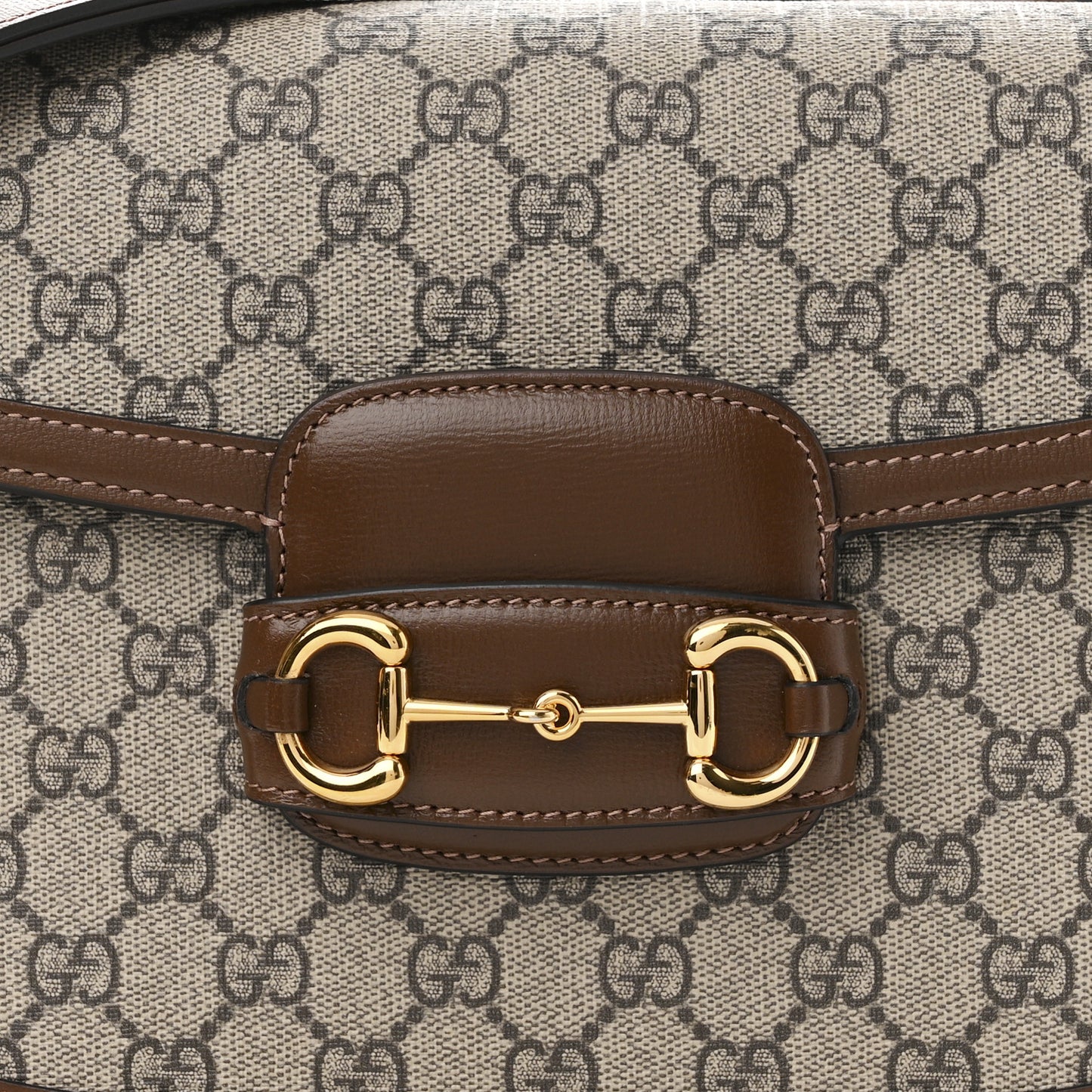 GG Supreme Monogram Horsebit 1955 Shoulder Bag Beige Brown Sugar