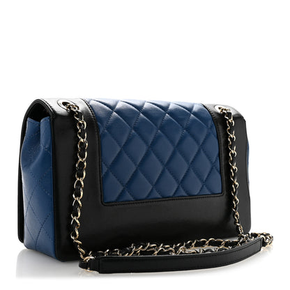 Chanel Sheepskin Quilted Vintage Mademoiselle Flap Blue Black 3 of 16