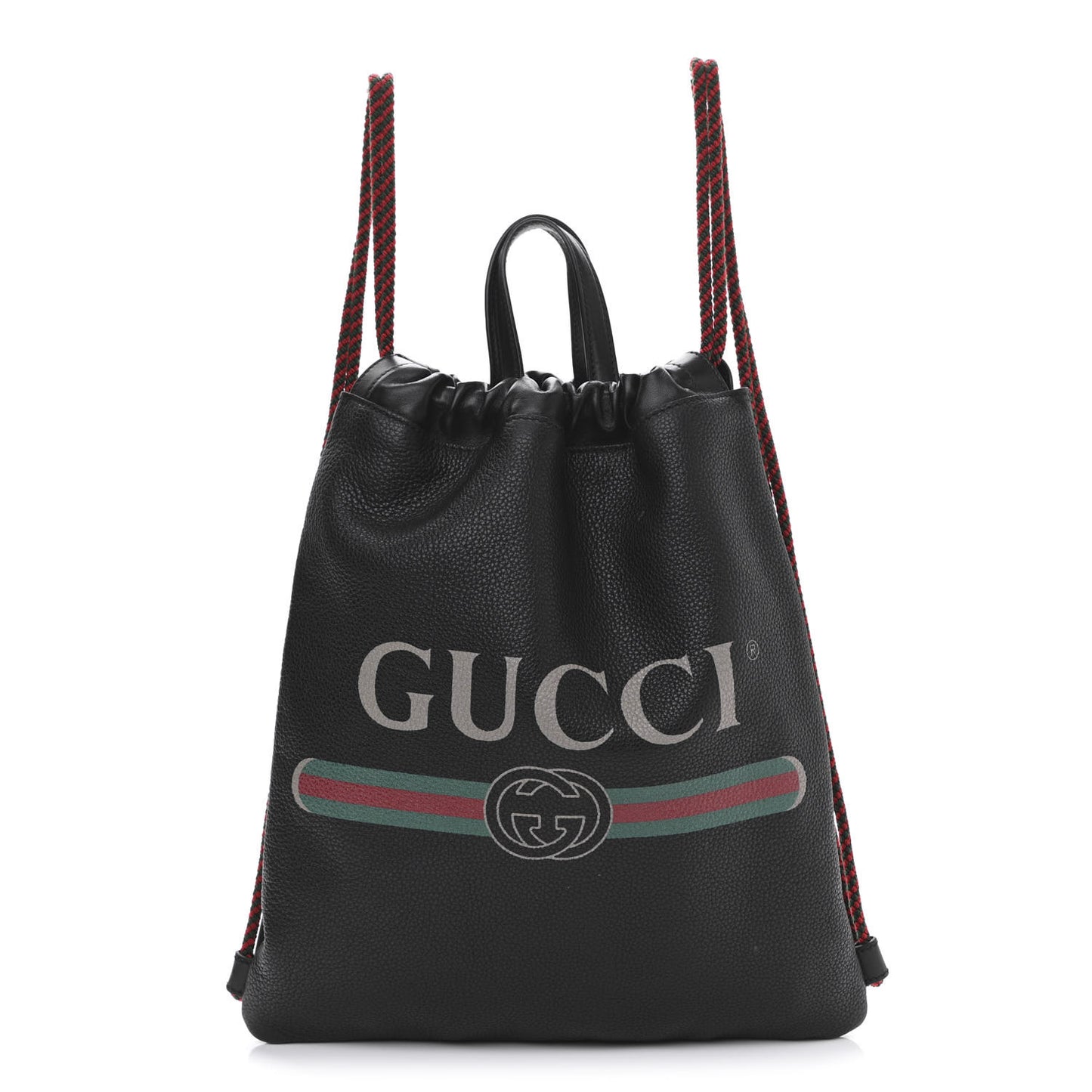 Calfskin Logo Drawstring Backpack Black