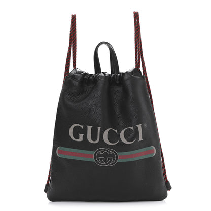 Gucci Calfskin Logo Drawstring Backpack Black 1 of 11