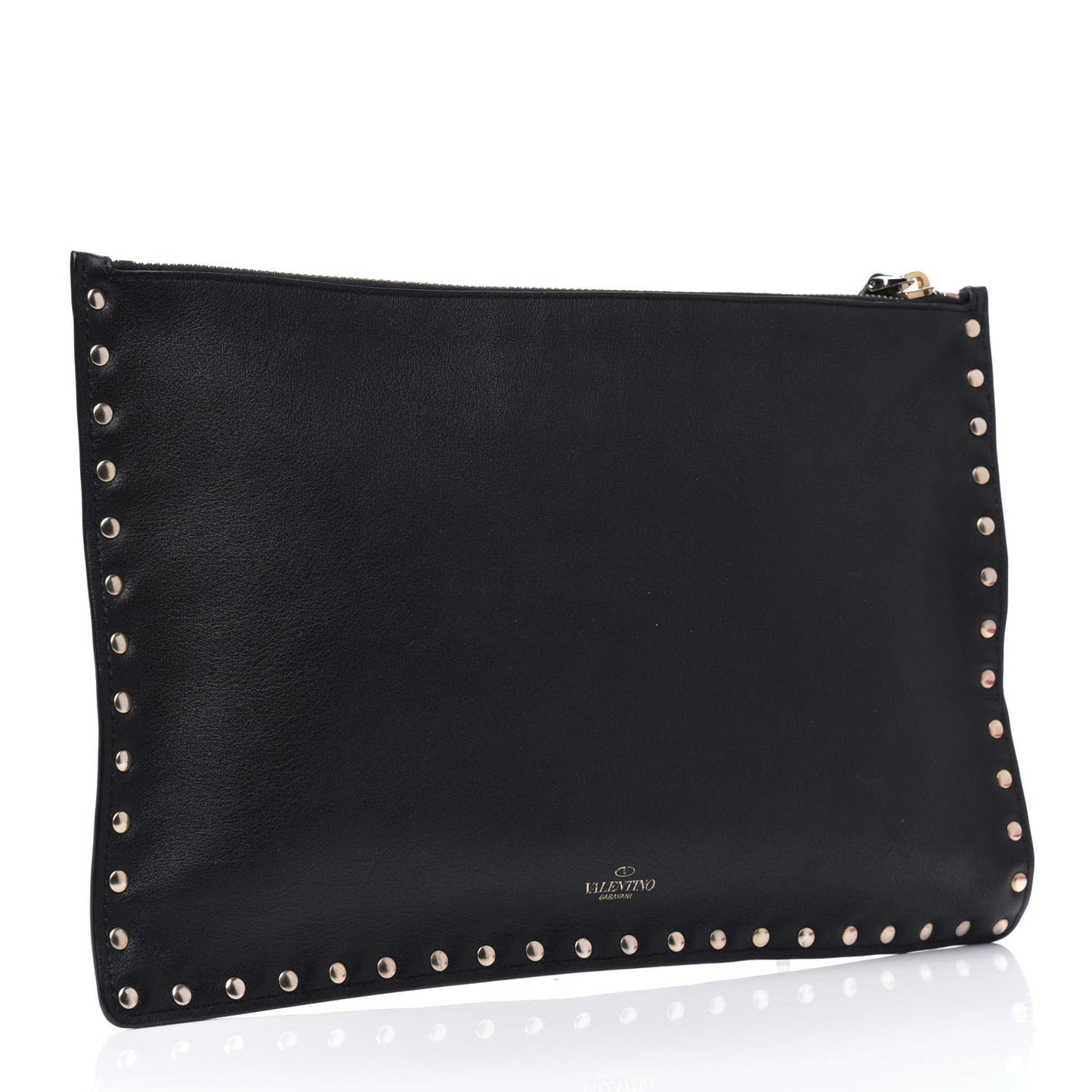 Vitello Large Rockstud Zip Pouch Black