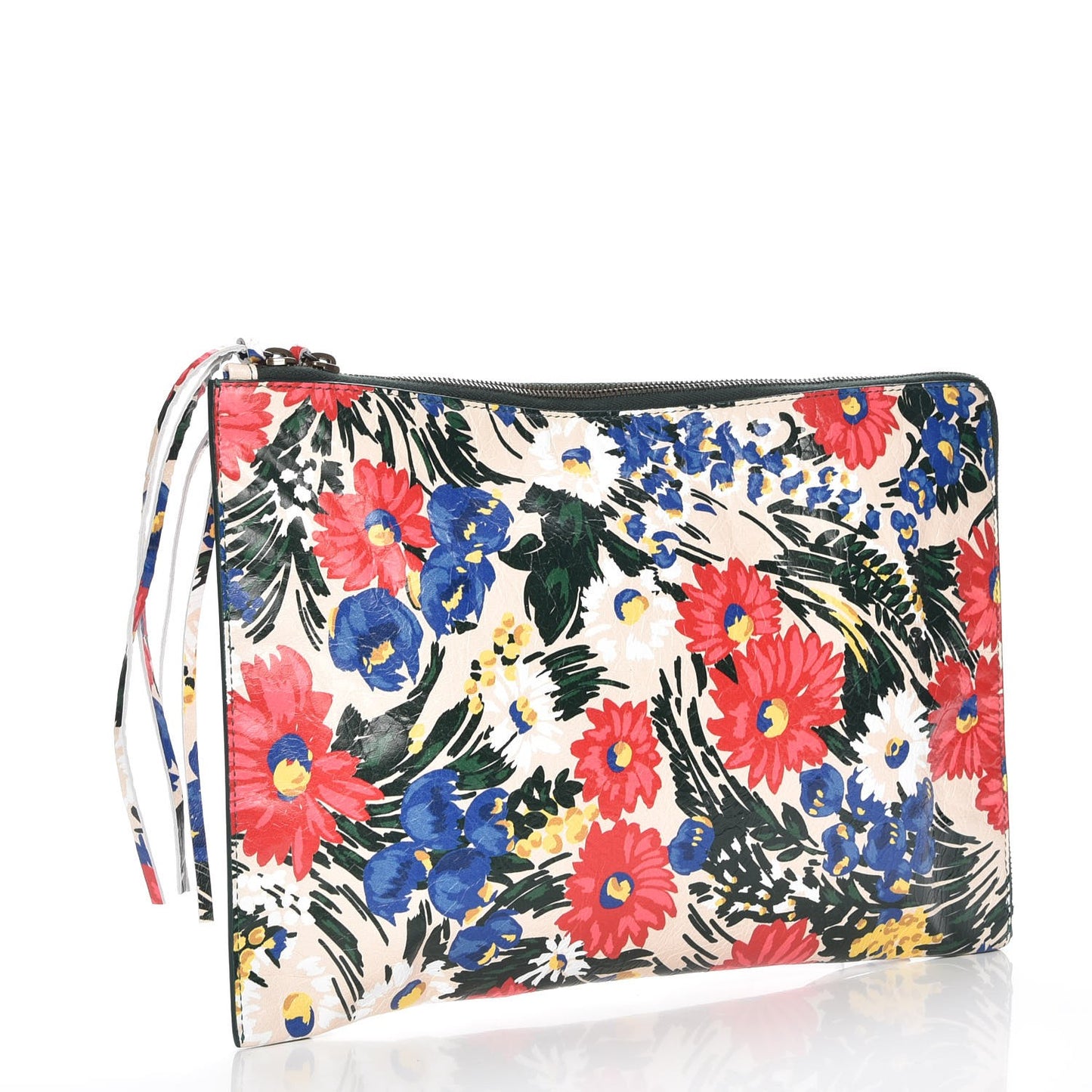 Agneau Classic Hardware Fleurs Small Pouch Beige Red Green