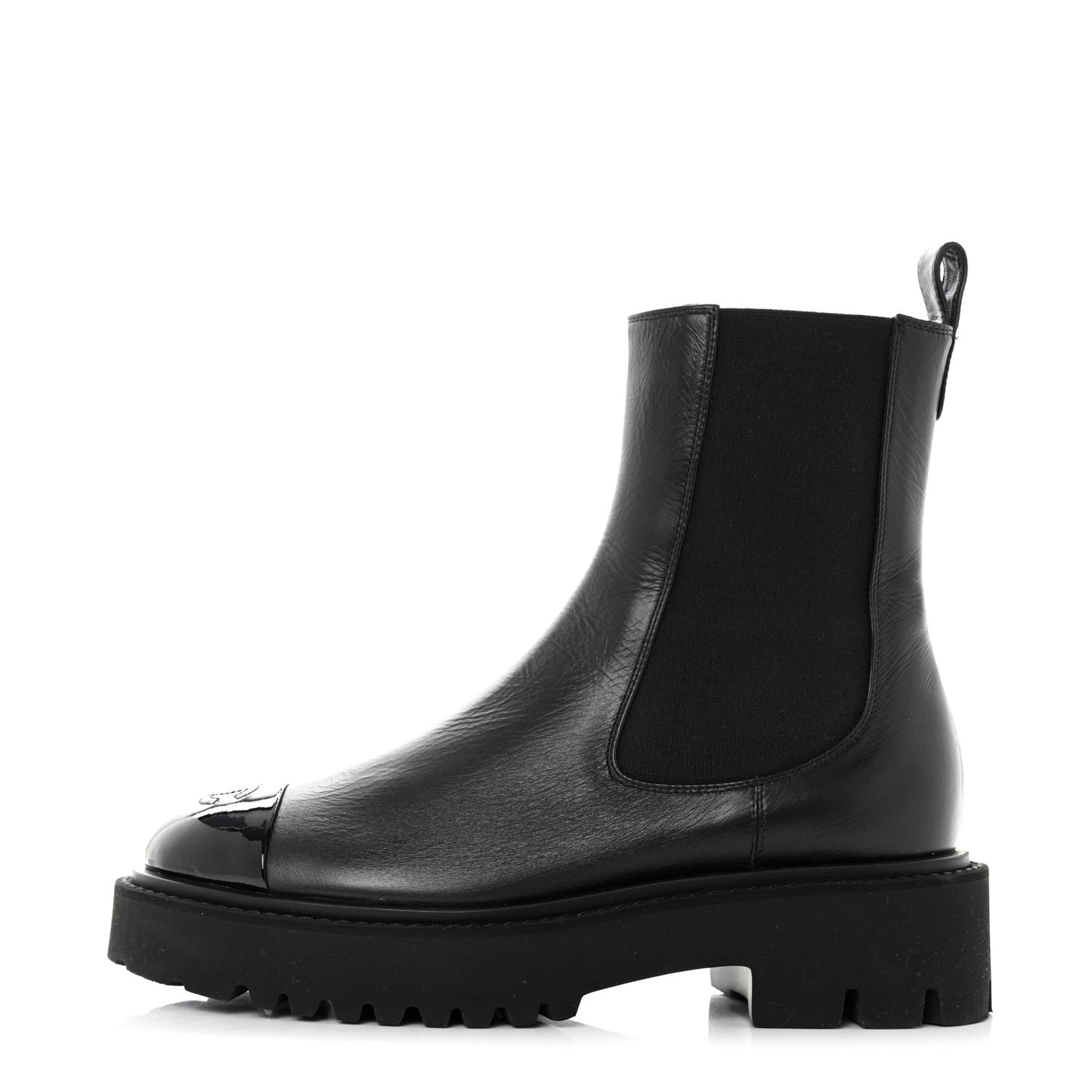 Crumpled Calfskin Patent Cap Toe Short Boots 39 Black