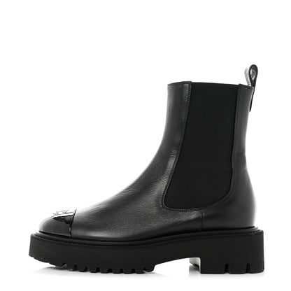 Chanel Crumpled Calfskin Patent Cap Toe Short Boots 39 Black 1 of 9