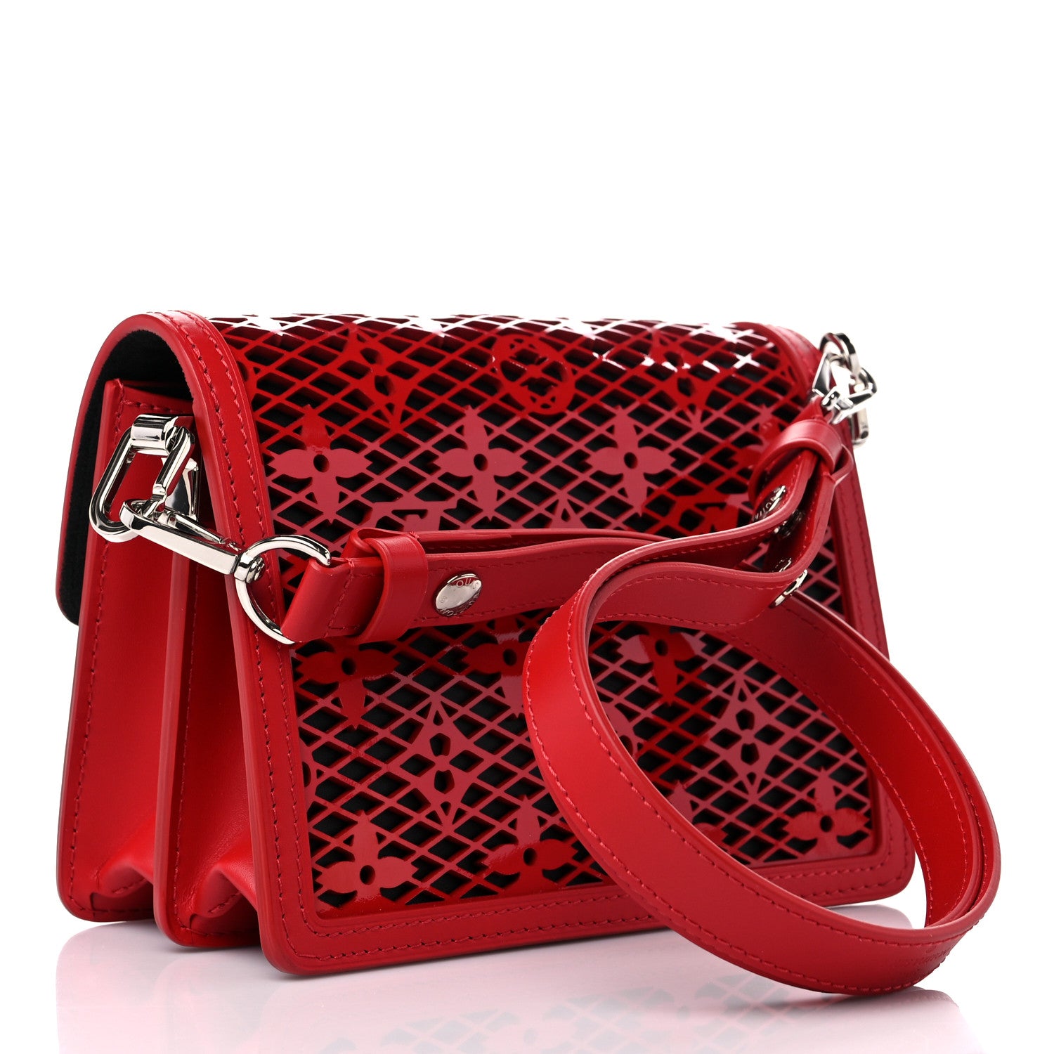 Louis Vuitton Patent Calfskin Monogram Lace Dauphine Mini Red 3 of 9