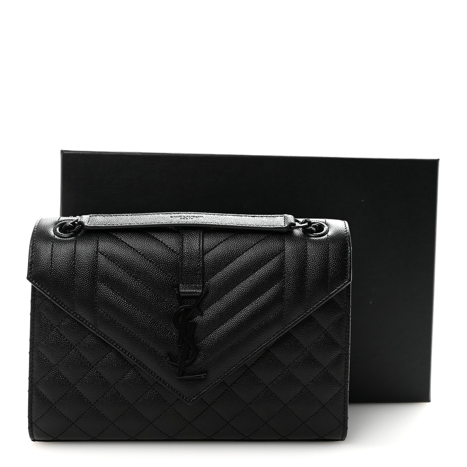 Saint Laurent Grain De Poudre Textured Mixed Matelasse Triquilt Medium Monogram Monochrome Satchel Black 10 of 10
