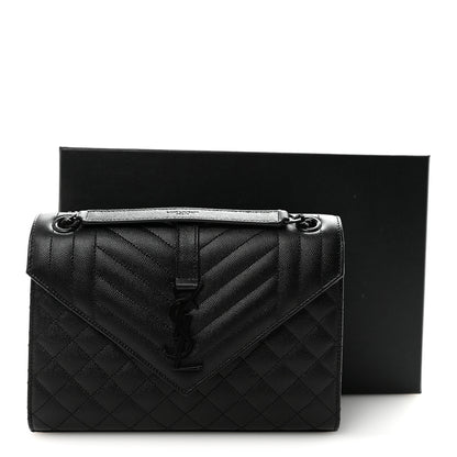 Saint Laurent Grain De Poudre Textured Mixed Matelasse Triquilt Medium Monogram Monochrome Satchel Black 10 of 10