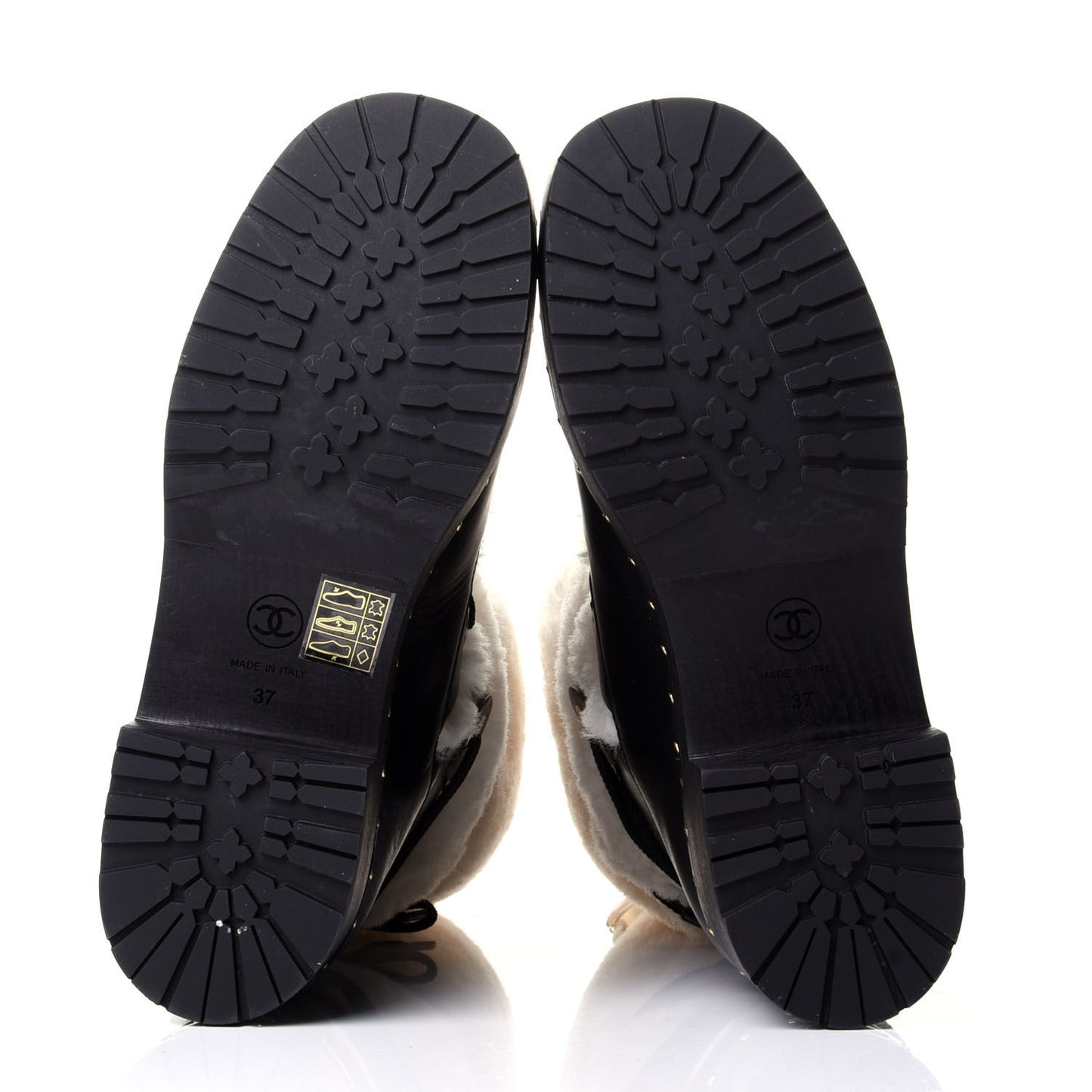 Shearling Chain Studded CC High Boot 37 Black