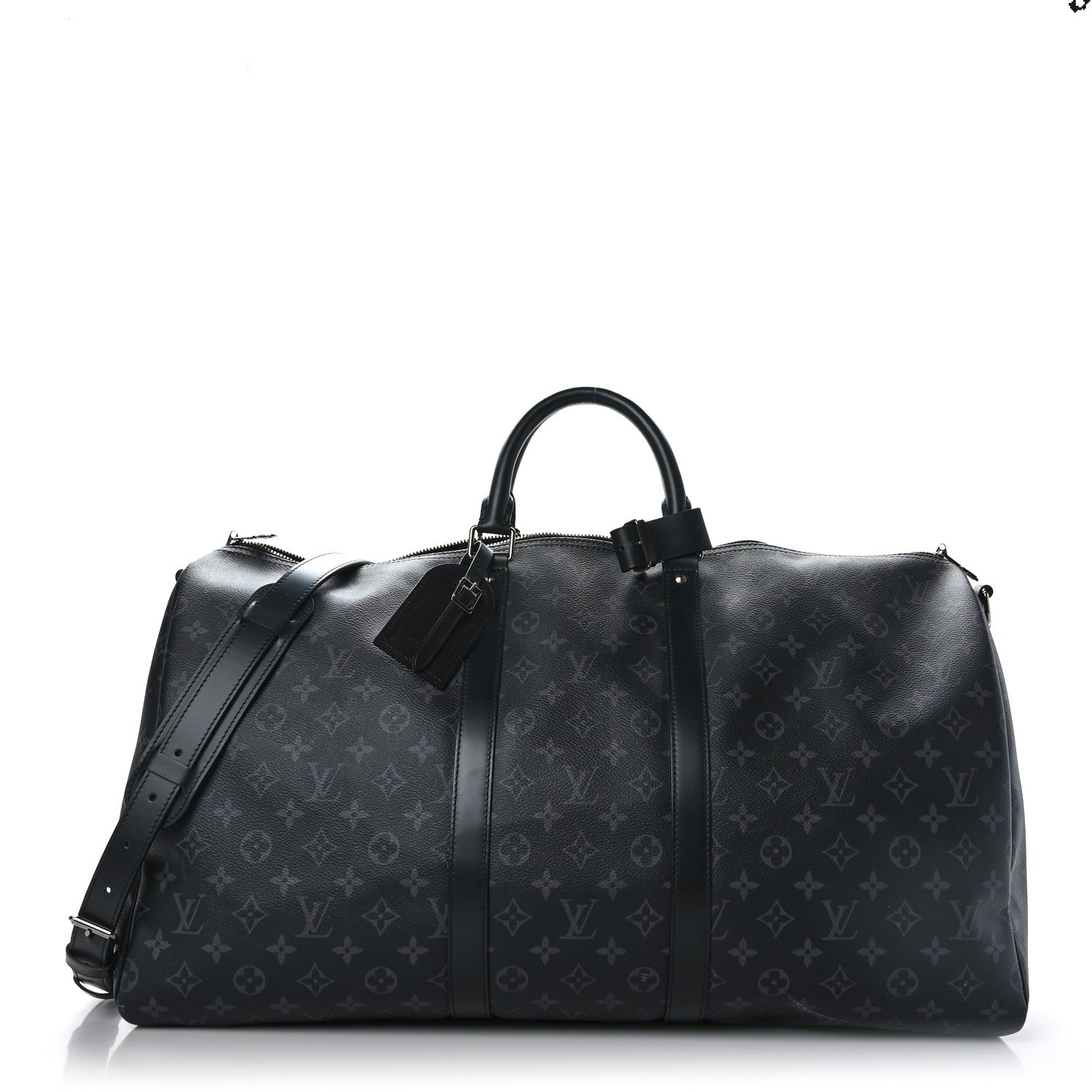 image of LOUIS VUITTON Monogram Eclipse Keepall Bandouliere in size 55 by FASHIONPHILE