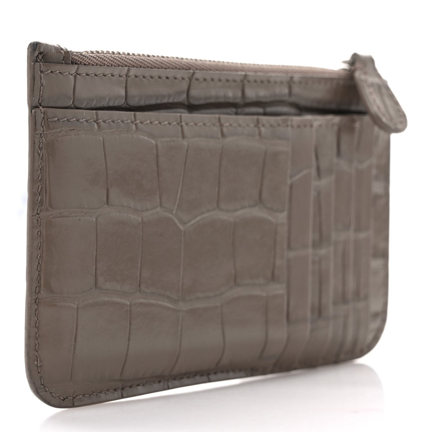 Shiny Calfskin Logo Crocodile Embossed Large Cash Long Coin Card Holder Mink Grey White