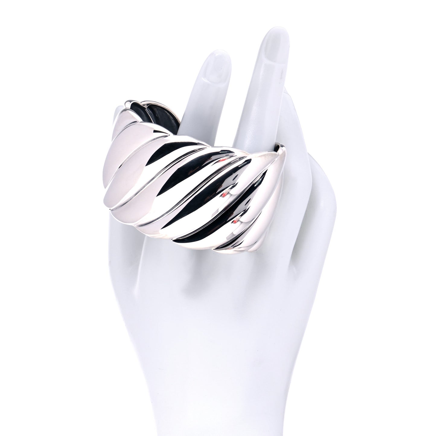 Sterling Silver Wide Sculpted Cable Cuff Bracelet