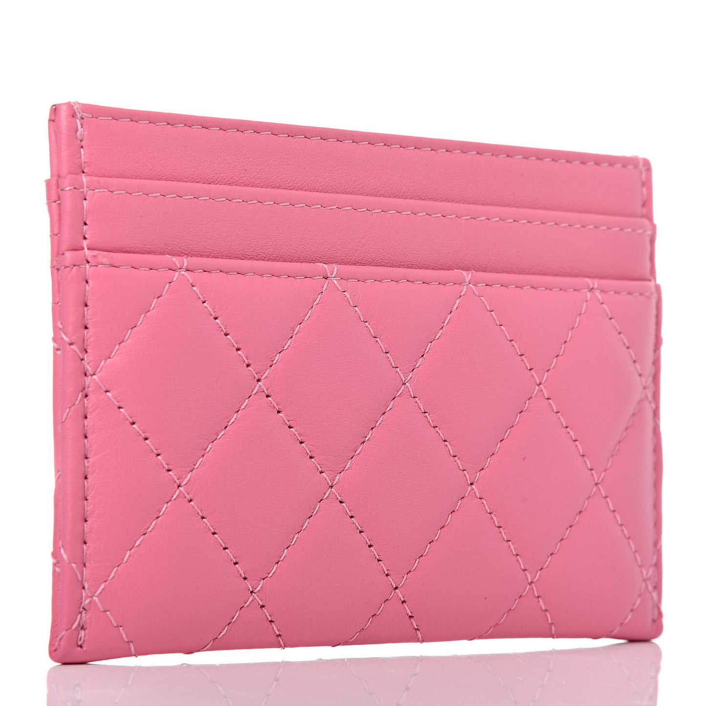 Lambskin Quilted Boy Card Holder Pink