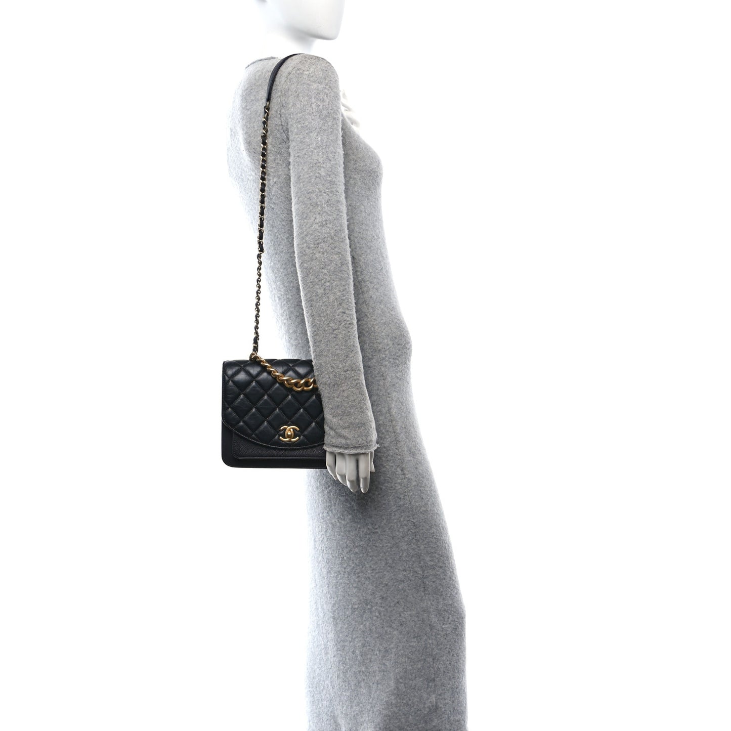 Calfskin Caviar Quilted Chain Handle Flap Black