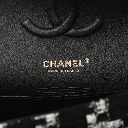Chanel Tweed Quilted Medium Double Flap Black Ecru White 6 of 10