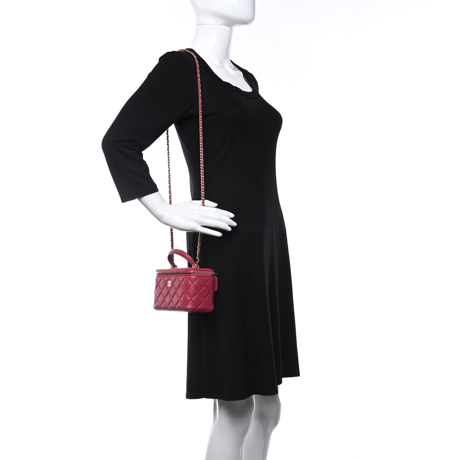 Chanel Lambskin Quilted Small Top Handle Vanity Case With Chain Dark Pink 2 of 10