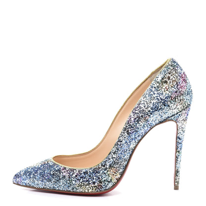 Christian Louboutin Glitter Aqua Ruban Met Pigalle Follies 100 Pumps 37.5 Horizon Gold 1 of 9