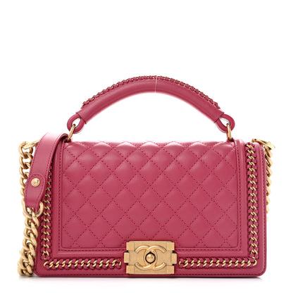 Chanel Calfskin Quilted Medium Top Handle Boy Flap Pink 1 of 14