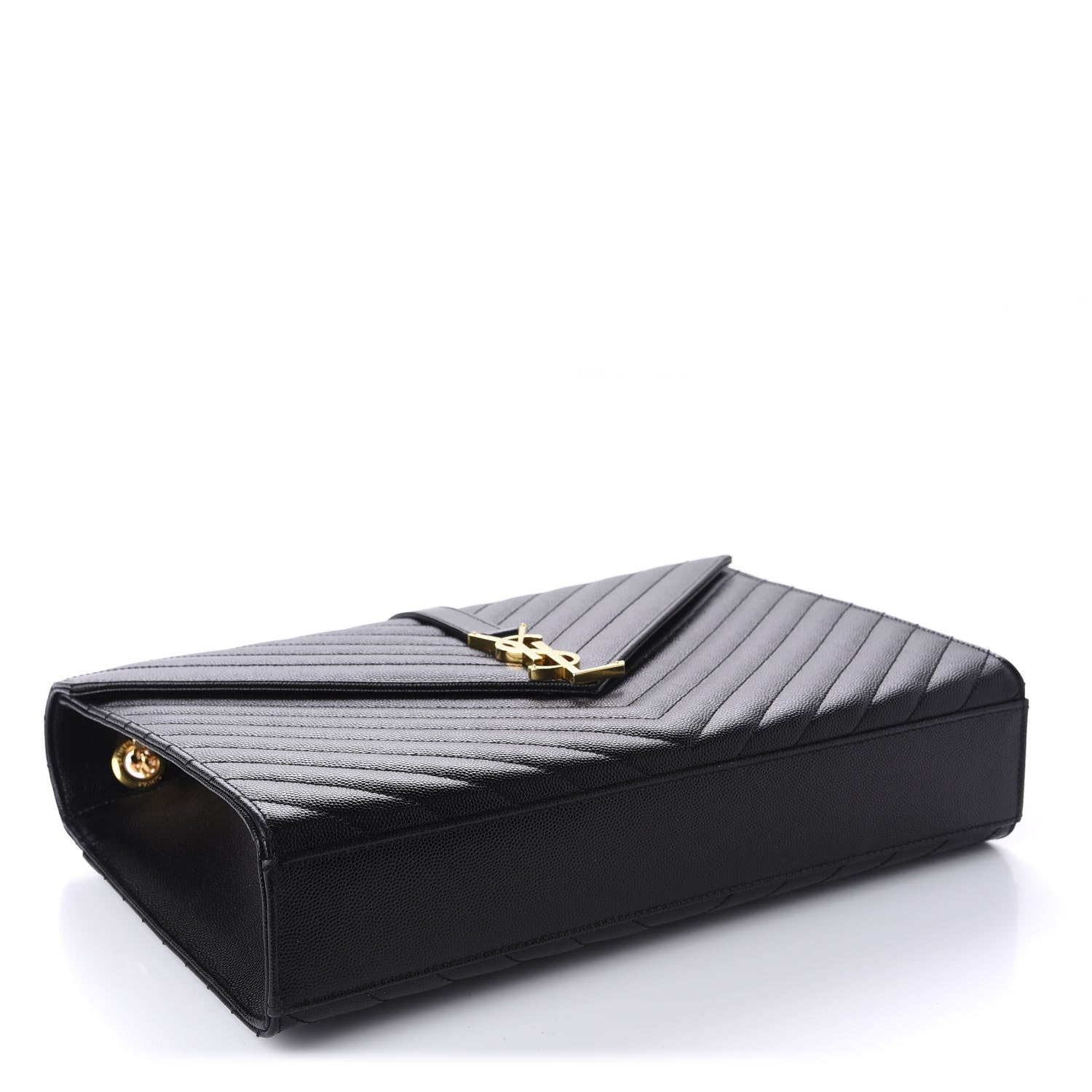 Saint Laurent Grain De Poudre Matelasse Chevron Large Monogram Satchel Black 4 of 11