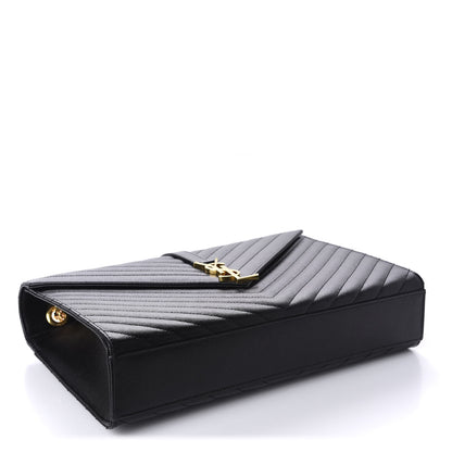 Saint Laurent Grain De Poudre Matelasse Chevron Large Monogram Satchel Black 4 of 11