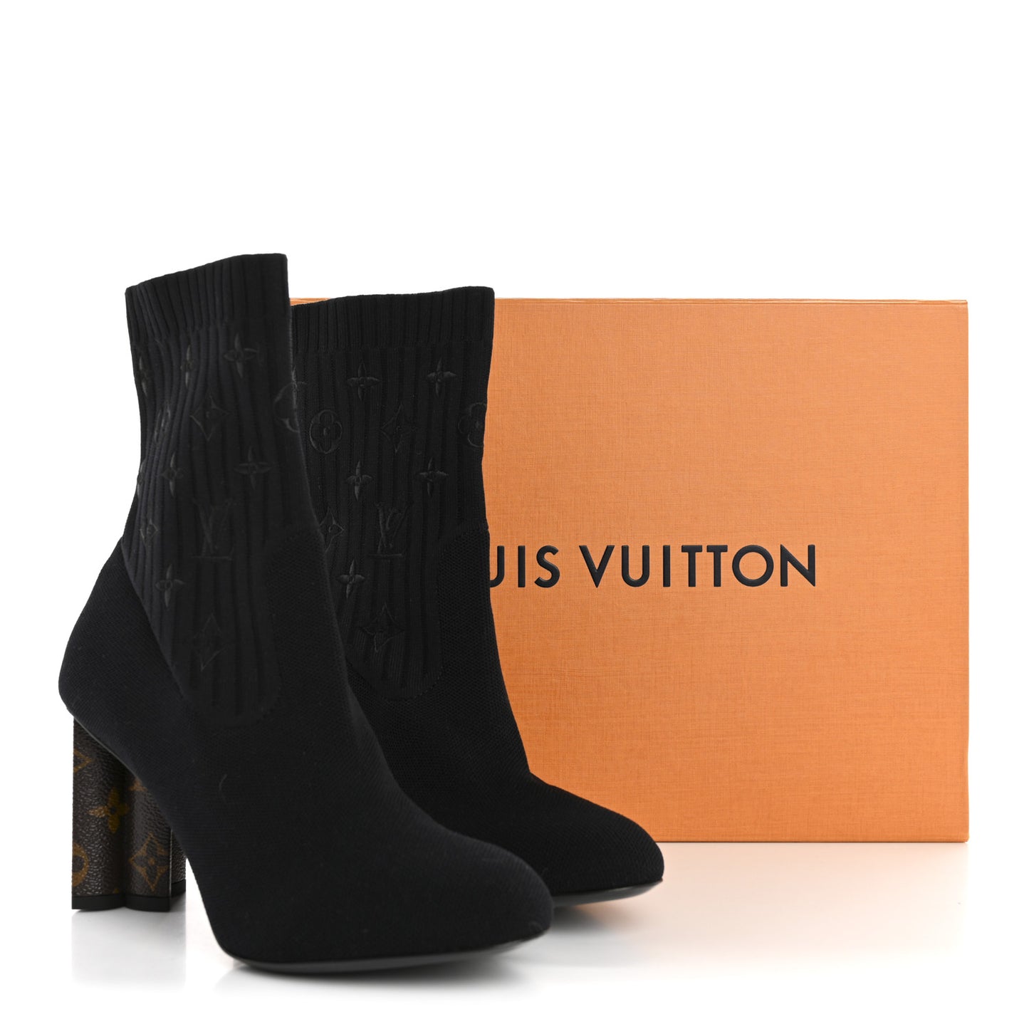 Monogram Stretch Fabric Silhouette Ankle Boots 40 Black