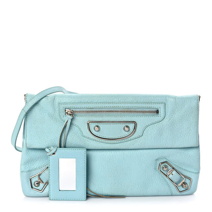 Balenciaga Chevre Silver Metallic Edge Hardware Envelope Clutch Bleu Maldives 1 of 8