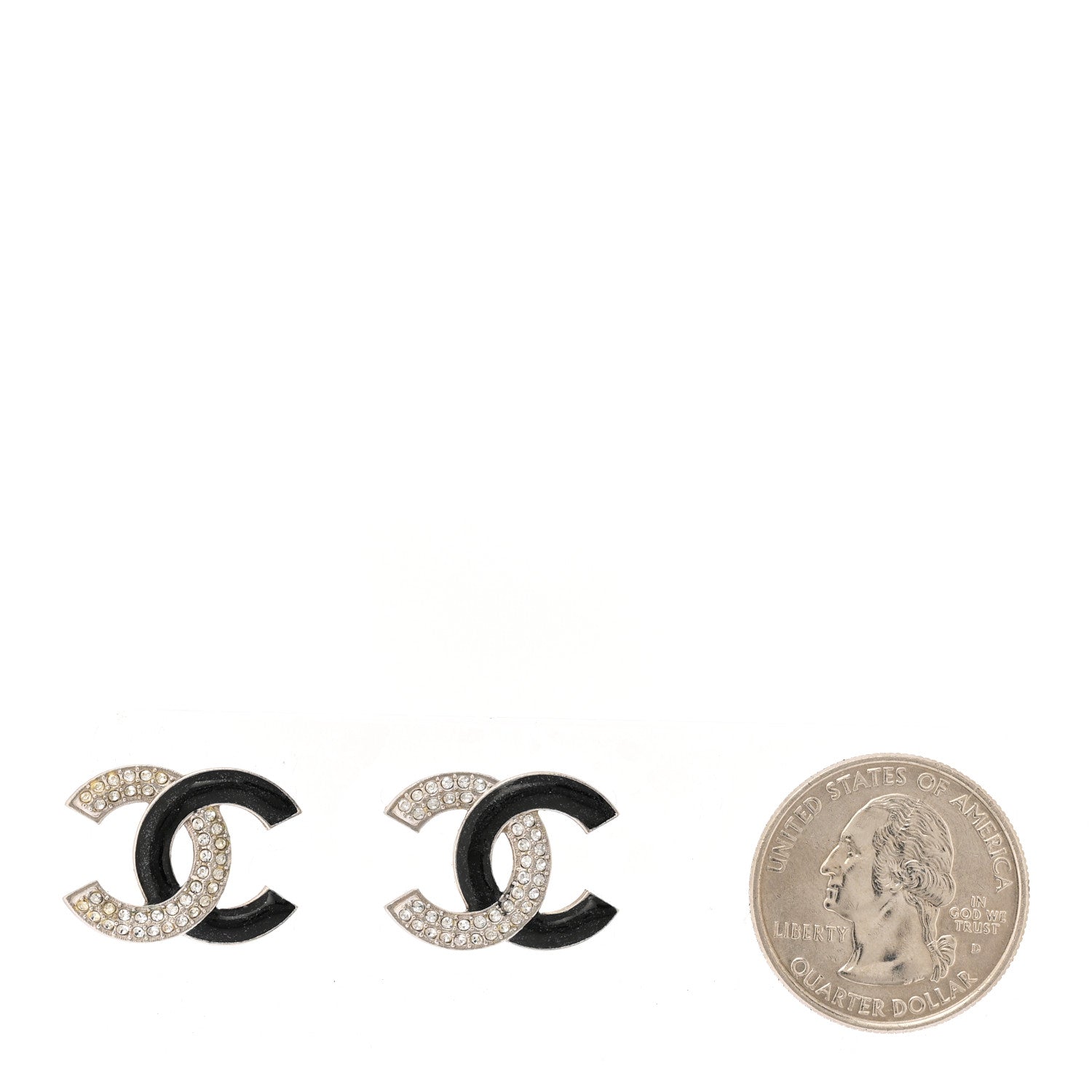 Chanel Crystal Enamel CC Earrings Silver Black 2 of 5