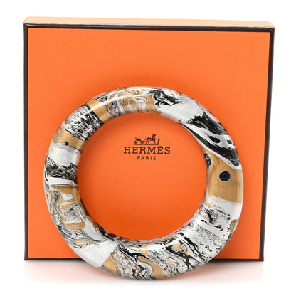 Hermes Lacquered Wood GM Stellair Bangle Bracelet T3 Silver Gold Black 6 of 6