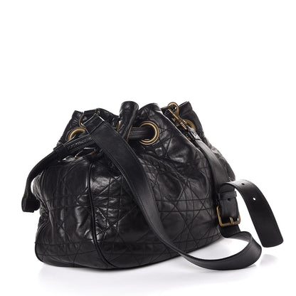 Christian Dior Lambskin Cannage Stitched Drawsting Tote Black 3 of 9