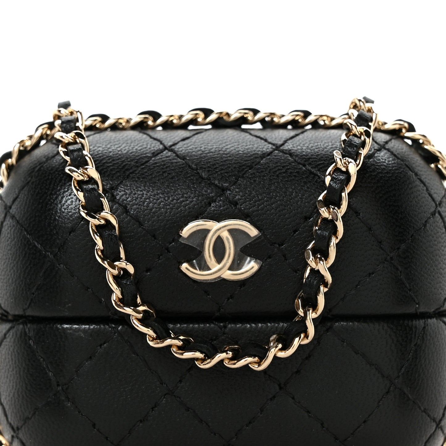 Lambskin Quilted Chain Around Airpods Pro Case With Chain Black Black