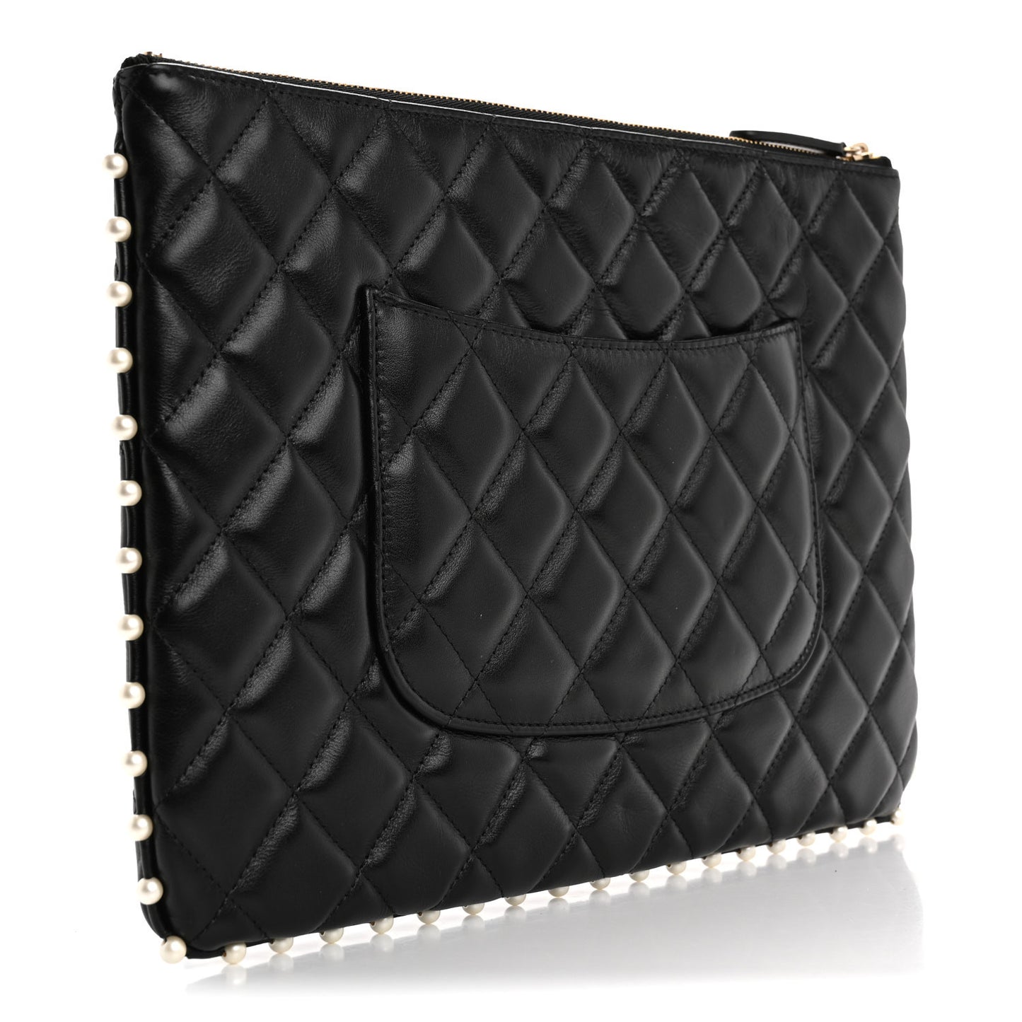 Calfskin Quilted Pearl Medium Cosmetic Case Black