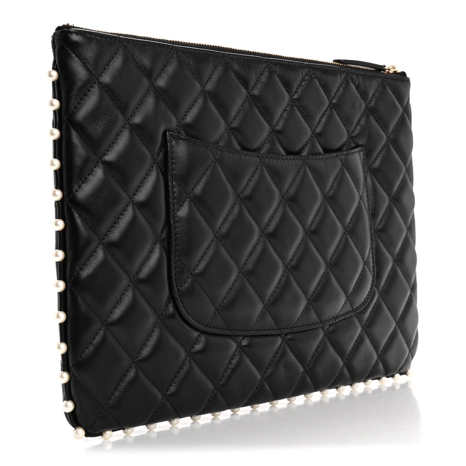 Chanel Calfskin Quilted Pearl Medium Cosmetic Case Black 3 of 7
