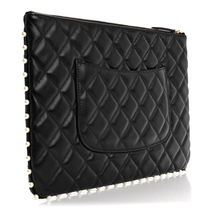 Chanel Calfskin Quilted Pearl Medium Cosmetic Case Black 3 of 7